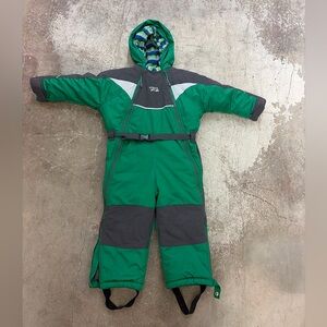 Chlorophylle Green and Gray Hooded Snowsuit one piece skisuit